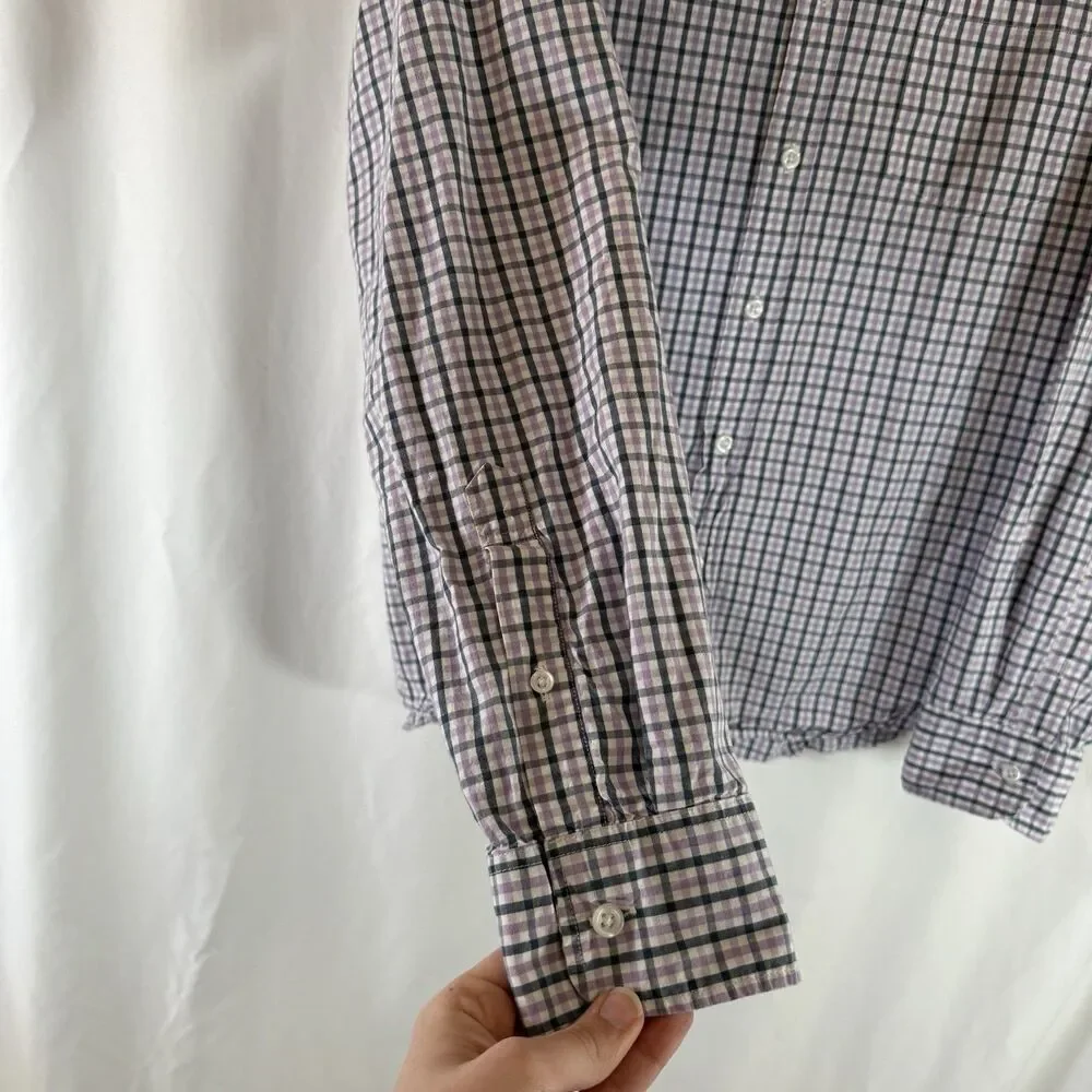 J. Crew Flex Washed Shirt Mens XL Purple Plaid Button Up Long Sleeve Slim Untuck